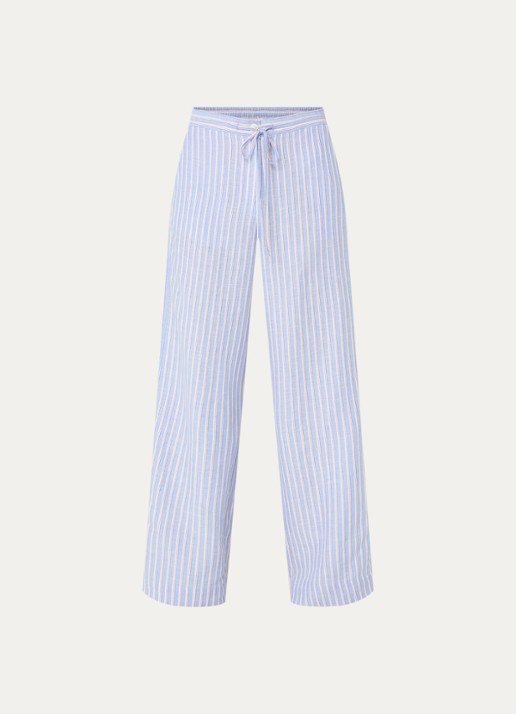 Josephine & Co Benson high waist loose fit broek met streepprint - voorkant 3 lichtblauw