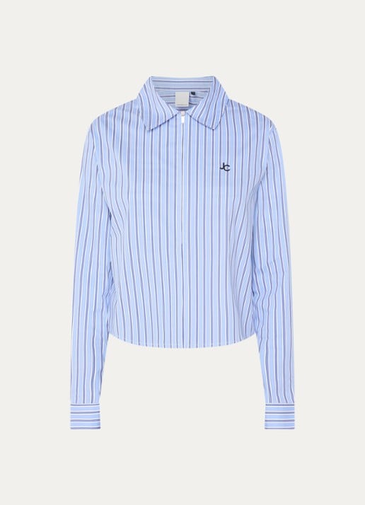 Josephine & Co Bodine blouse met streepprint en logoborduring - voorkant lichtblauw