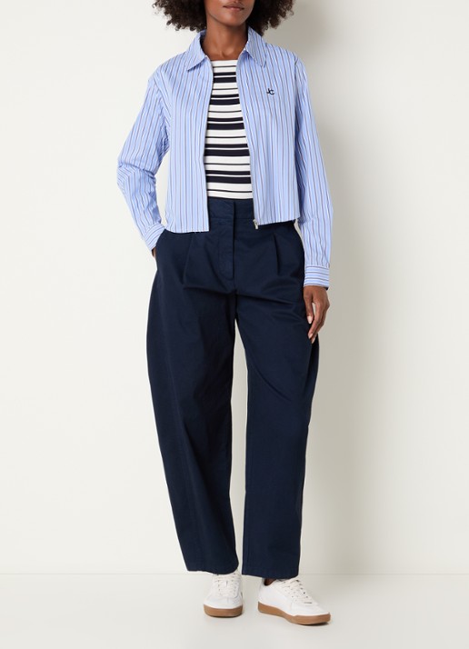 Josephine & Co Bodine blouse met streepprint en logoborduring - voorkant 2 lichtblauw