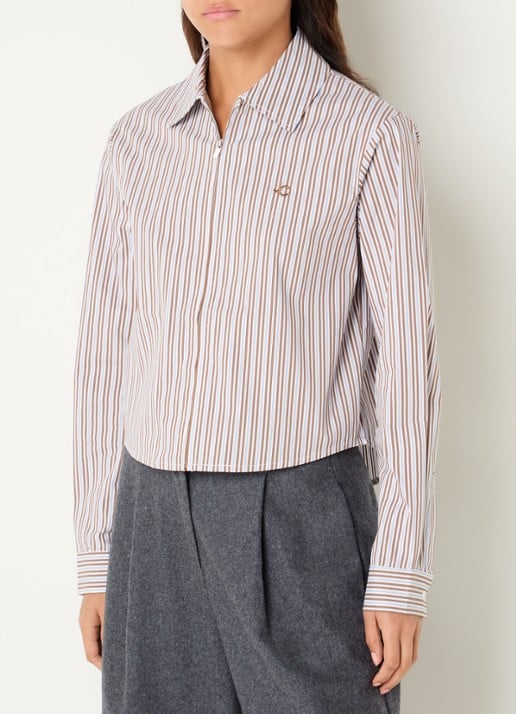 Josephine & Co Bodine blouse met streepprint en logoborduring - detail 2 camel