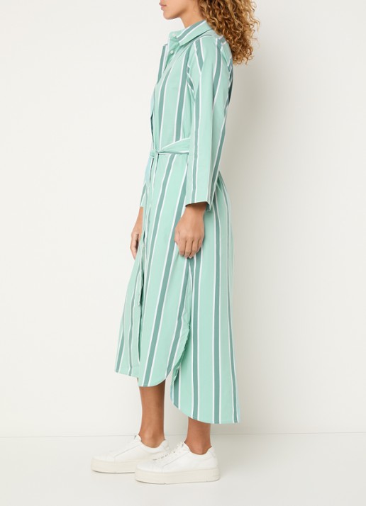 Josephine & Co Boudewijn midi blousejurk met streepprint en strikceintuur - voorkant 4 mint