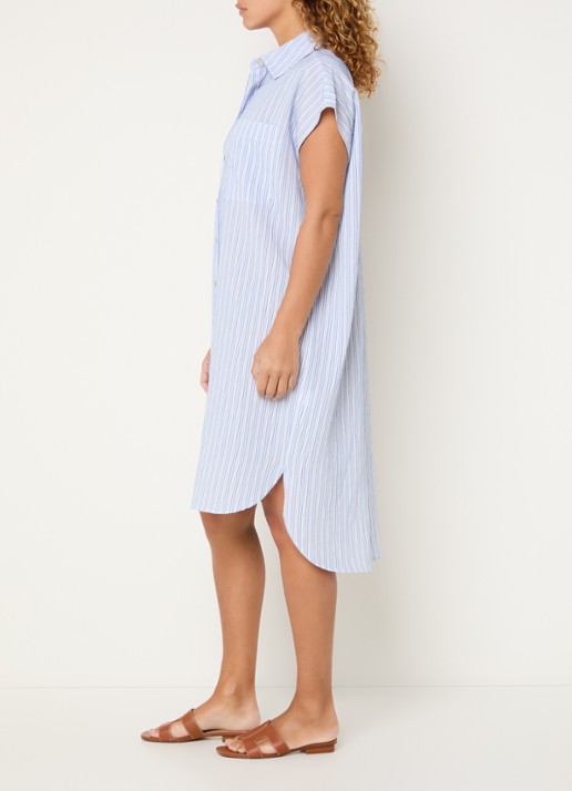 Josephine & Co Bree midi blousejurk met streepprint - voorkant 2 lichtblauw
