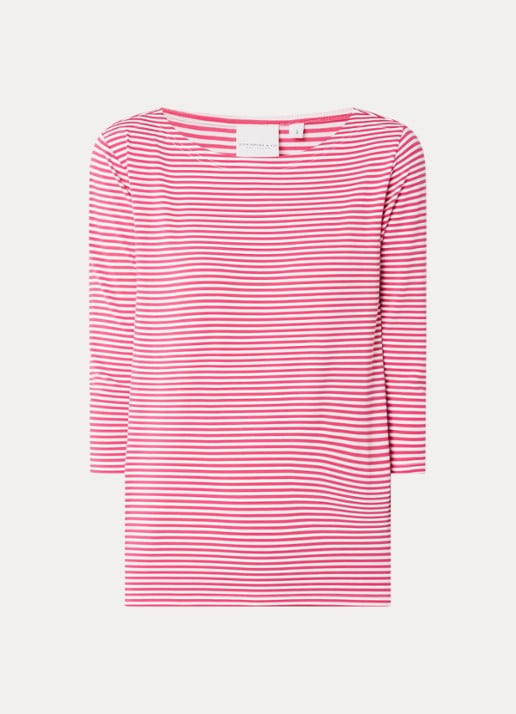 Josephine & Co Brit T-shirt met boothals en streepprint - voorkant 3 koraalrood