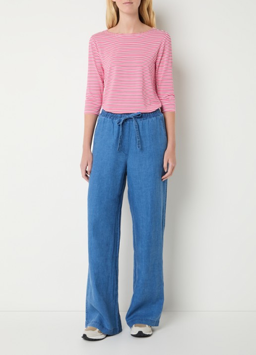 Josephine & Co Brit T-shirt met boothals en streepprint - voorkant 4 koraalrood