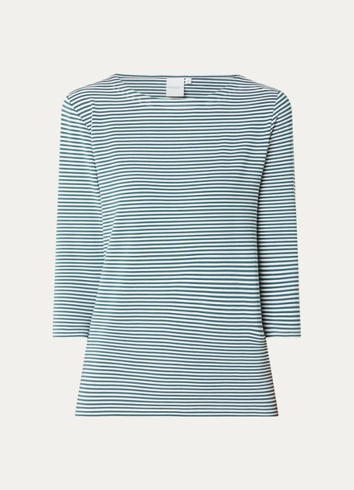 Josephine & Co Brit T-shirt met boothals en streepprint - voorkant 2 donkergroen