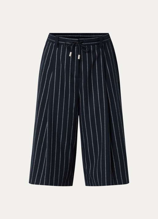 Josephine & Co Camden high waist loose fit korte pantalon met streepprint - voorkant 2 donkerblauw