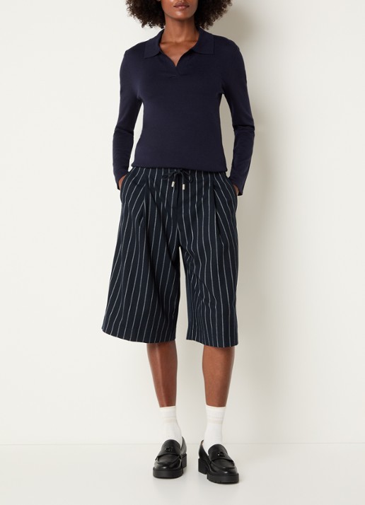 Josephine & Co Camden high waist loose fit korte pantalon met streepprint - voorkant 3 donkerblauw