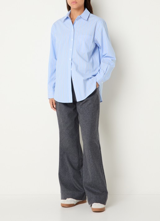Josephine & Co Cass longline blouse met streepprint - voorkant 3 lichtblauw