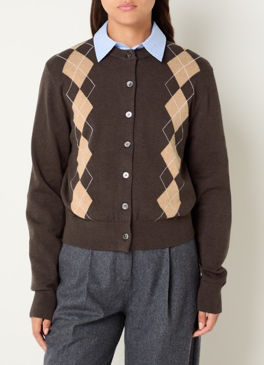 Josephine & Co Chad fijngebreid vest met ruitdessin - detail bruin