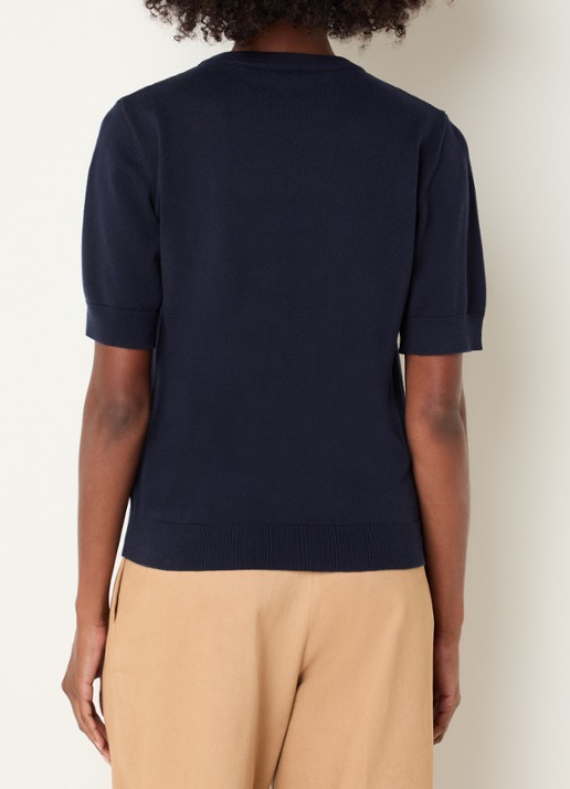 Josephine & Co Chandler fijngebreide T-shirt in wolblend met ruit dessin - achterkant 2 donkerblauw