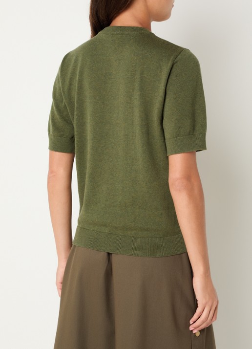 Josephine & Co Chandler fijngebreide T-shirt in wolblend met ruit dessin - achterkant 4 legergroen