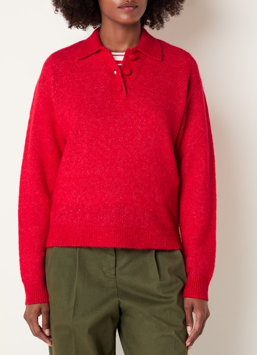 Josephine & Co Cielo fijngebreide trui in alpaca wolblend met polokraag - detail rood