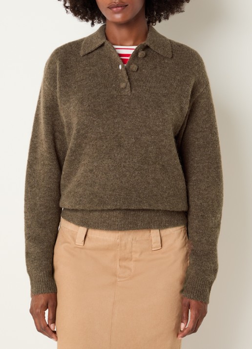 Josephine & Co Cielo fijngebreide trui in alpaca wolblend met polokraag - detail bruin