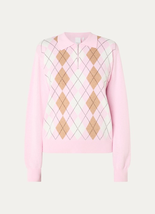 Josephine & Co Clem fijngebreide pullover met ruitdessin - voorkant 2 lichtroze