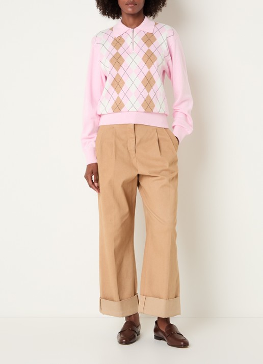 Josephine & Co Clem fijngebreide pullover met ruitdessin - voorkant 3 lichtroze