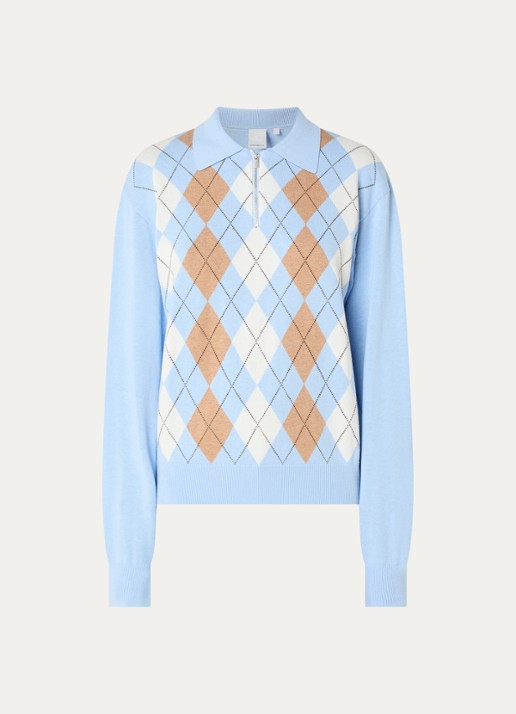 Josephine & Co Clem fijngebreide pullover met ruitdessin - voorkant 2 lichtblauw