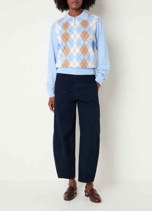 Josephine & Co Clem fijngebreide pullover met ruitdessin - voorkant 3 lichtblauw