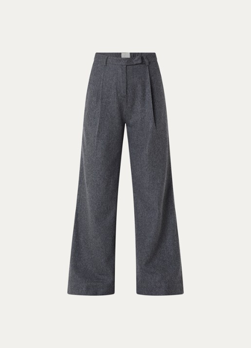 Josephine & Co Clio high waist loose fit pantalon met gemêleerd dessin - voorkant 2 antraciet