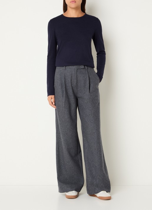 Josephine & Co Clio high waist loose fit pantalon met gemêleerd dessin - voorkant 3 antraciet