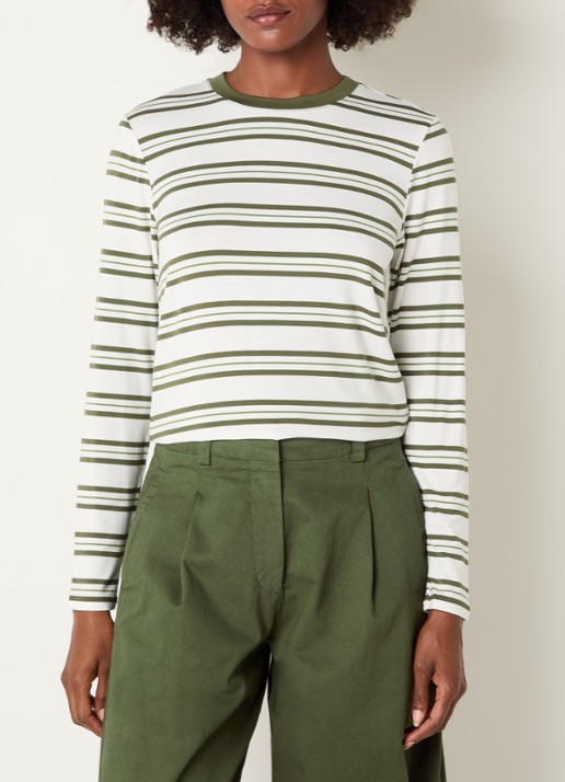 Josephine & Co Cosimo longsleeve met streepprint - detail mosgroen