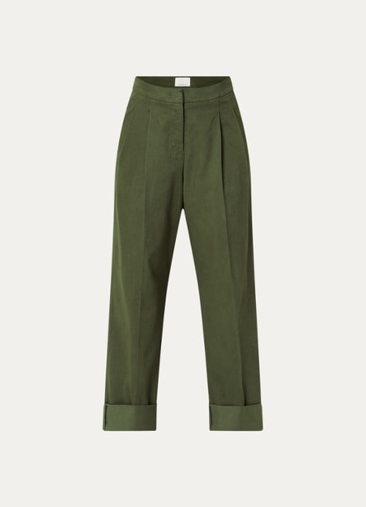 Josephine & Co Courtney high waist cropped loose fit chino met steekzakken - voorkant 3 mosgroen