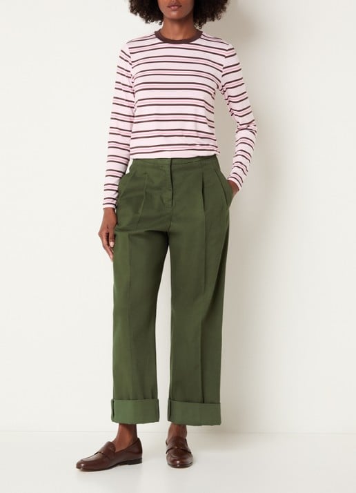Josephine & Co Courtney high waist cropped loose fit chino met steekzakken - voorkant 4 mosgroen