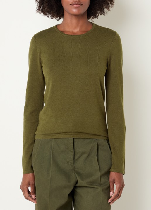 Josephine & Co Cristal fijngebreide pullover in wolblend - detail mosgroen
