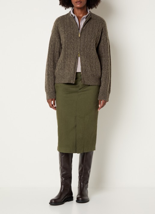 Josephine & Co Curtis kabelgebreid vest in alpaca wolblend met afneembare imitatiebontkraag - voorkant 4 bruin