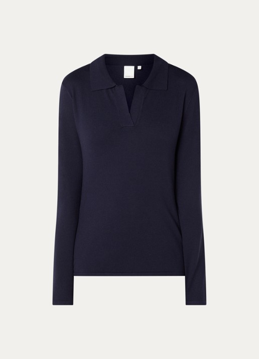 Josephine & Co Cyton fijngebreide pullover met polokraag - voorkant 2 donkerblauw