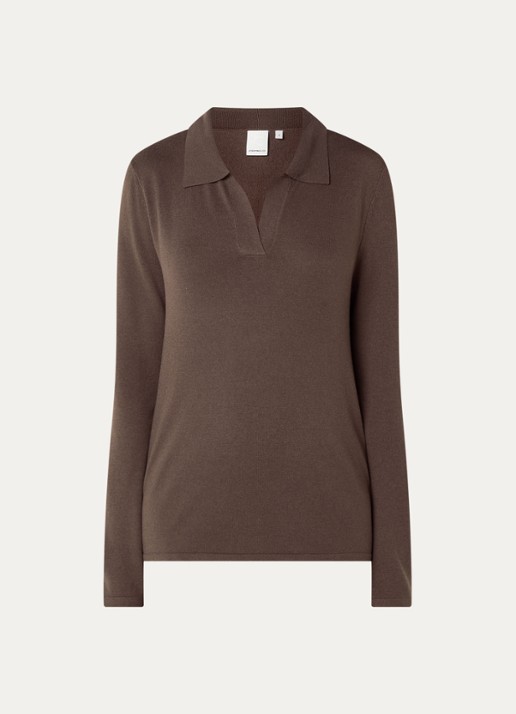 Josephine & Co Cyton fijngebreide pullover met polokraag - voorkant 2 donkerbruin