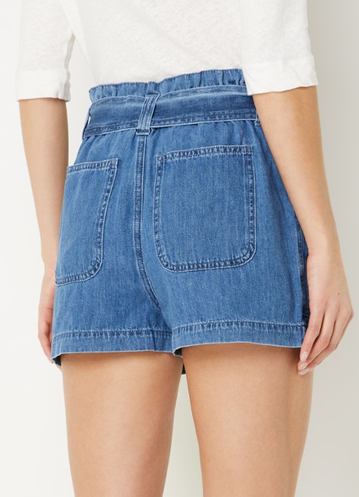 Josephine & Co Glenda high waist straight fit korte broek met strikceintuur  - achterkant jeans