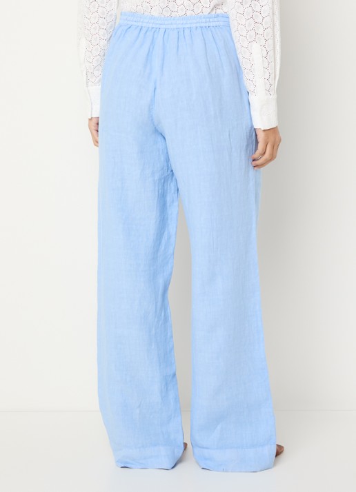 Josephine & Co High waist wide fit broek van linnen met steekzakken - achterkant lichtblauw