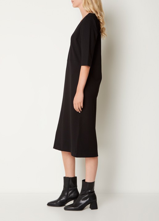 Josephine & Co Pippa midi jurk van jersey met V-hals - voorkant 4 zwart