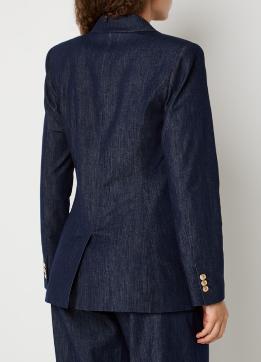 JOSH V Bluebell double-breasted blazer van chambray met klepzakken - achterkant 3 indigo