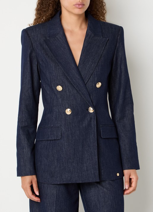 JOSH V Bluebell double-breasted blazer van chambray met klepzakken
