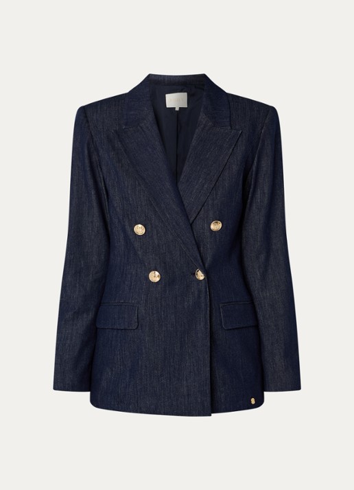 JOSH V Bluebell double-breasted blazer van chambray met klepzakken - voorkant indigo