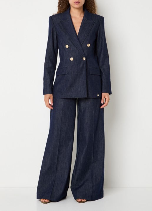 JOSH V Bluebell double-breasted blazer van chambray met klepzakken - voorkant 2 indigo