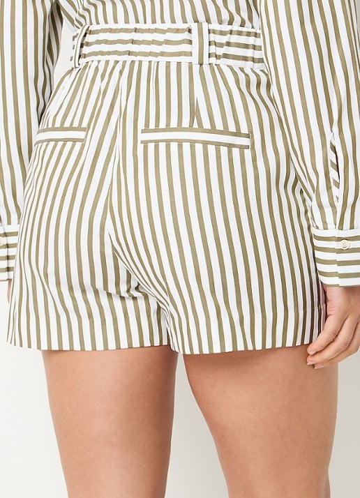 JOSH V Bodil high waist straight fit korte broek met streepprint - achterkant 4 bronsgroen