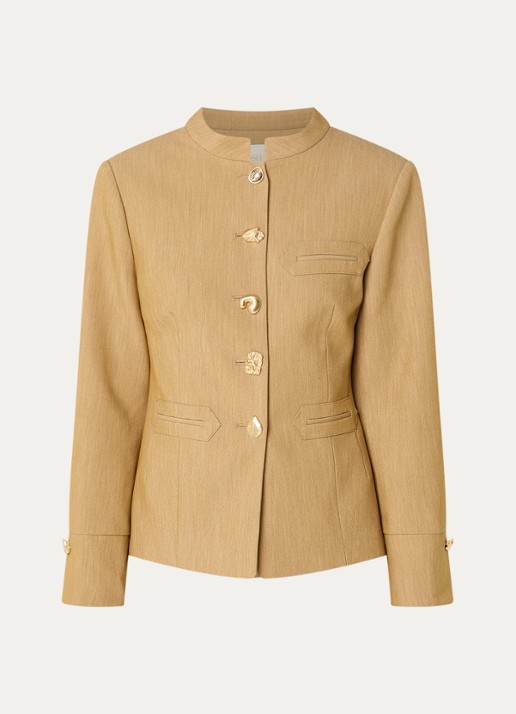 JOSH V Boston blazer met paspelzakken en gemêleerd dessin - voorkant 3 camel