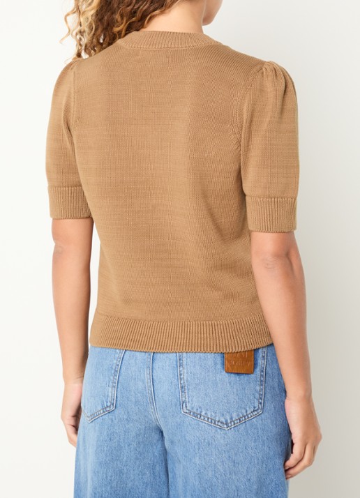 JOSH V Brent ribgebreide top met logo en pofmouw - achterkant 4 camel