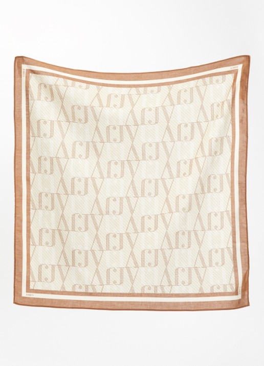 JOSH V Bryce sjaal met logoprint 60 x 60 cm - detail beige