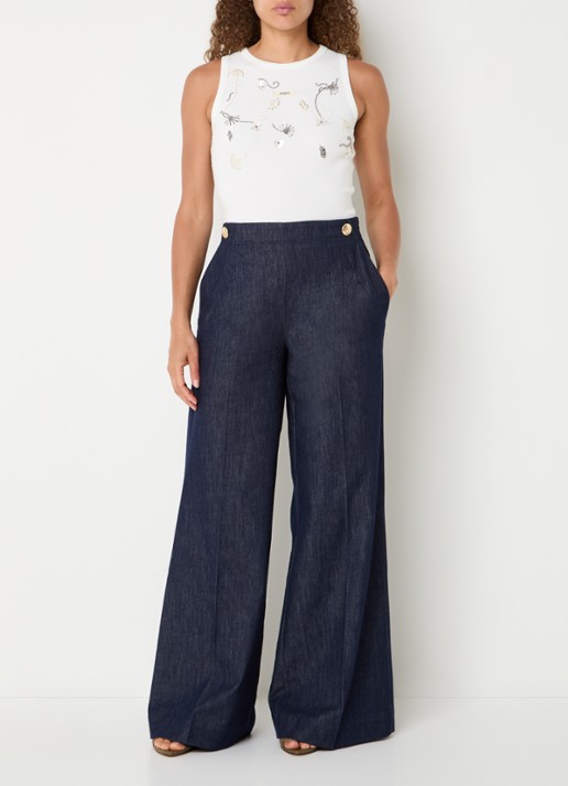 JOSH V Calix tanktop met pailletten en kralendecoratie - voorkant 3 gebroken wit