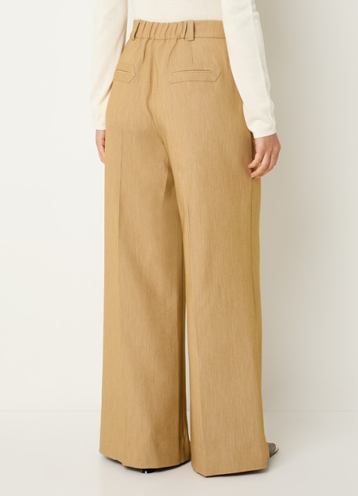 JOSH V Callie high waist wide fit pantalon met gemêleerd dessin - achterkant camel