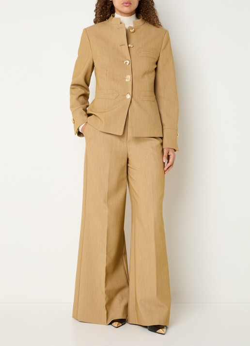 JOSH V Callie high waist wide fit pantalon met gemêleerd dessin - voorkant 3 camel