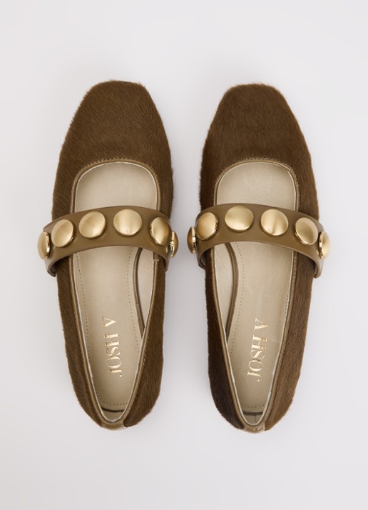 JOSH V Carlise ballerina van leer  - detail 2 donkerkhaki