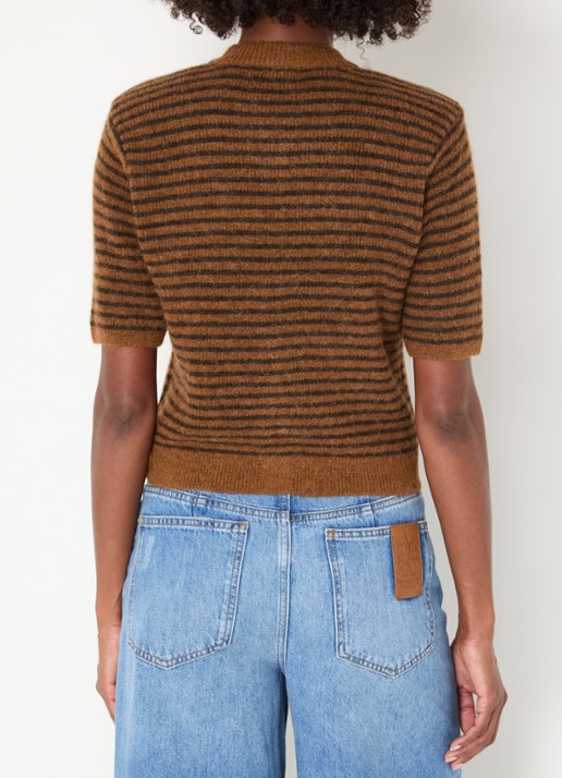 JOSH V Cassie fijngebreid vest in alpaca wolblend met streepprint - achterkant 4 bruin