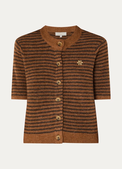 JOSH V Cassie fijngebreid vest in alpaca wolblend met streepprint - voorkant 2 bruin