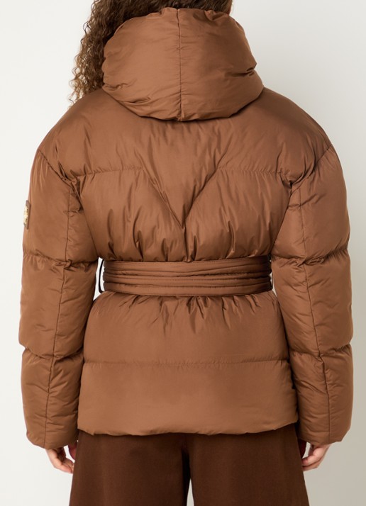 JOSH V Charlotte puffer jack met capuchon en ceintuur - achterkant 2 cognac