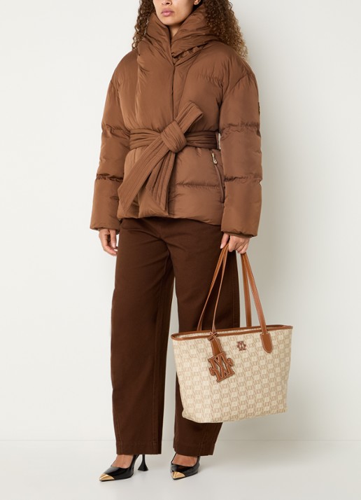 JOSH V Charlotte puffer jack met capuchon en ceintuur - voorkant 4 cognac