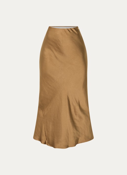 JOSH V Cosette maxi rok van satijn - voorkant 3 cognac